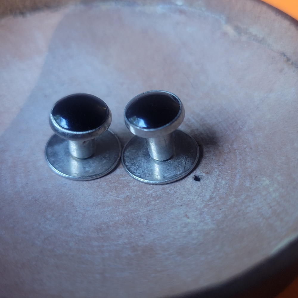 Silver Tone Black Onyx Cuff Links